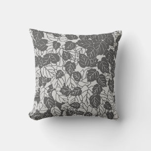 Japanese Leaf Print, Light and Dark Gray / Grey Throw Pillow