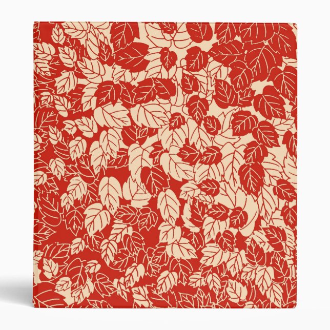 Japanese Leaf Print, Mandarin Orange 3 Ring Binder (Front)