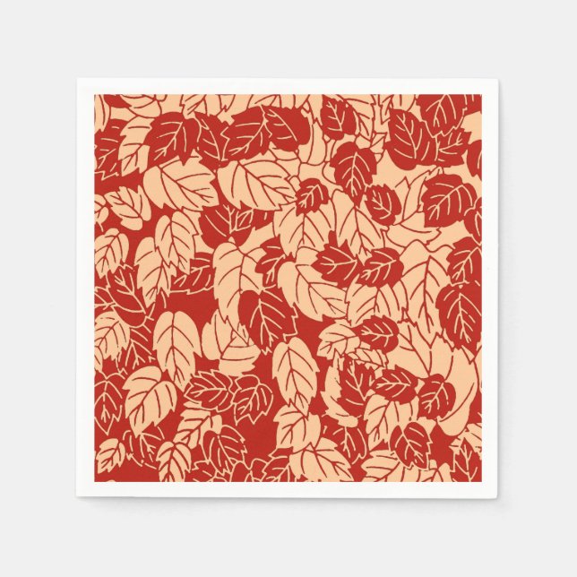 Japanese Leaf Print, Mandarin Orange Paper Napkins (Front)