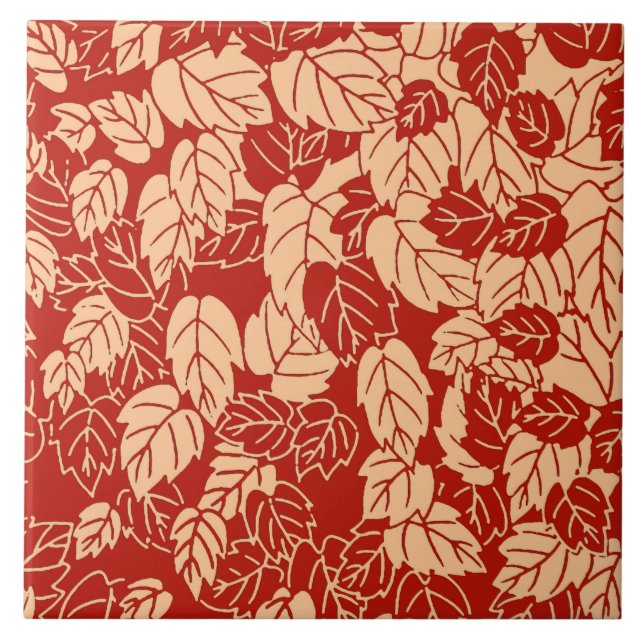 Japanese Leaf Print, Mandarin Orange Tile (Front)
