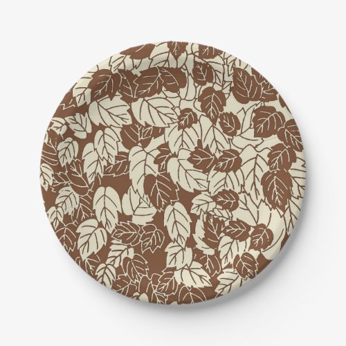 Japanese Leaf Print Taupe Tan and Beige Paper Plates