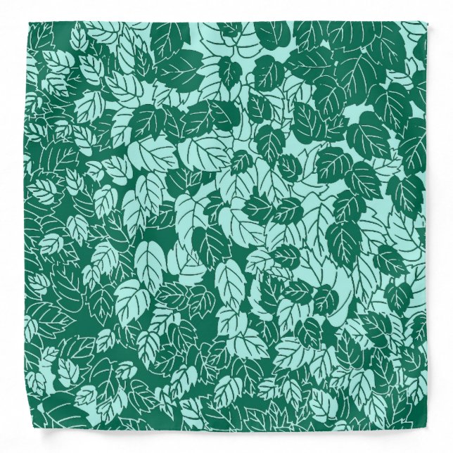 Japanese Leaf Print, Turquoise and Aqua Bandana (Front)