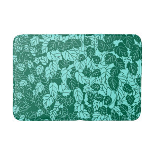Japanese Leaf Print, Turquoise and Aqua Bathroom Mat