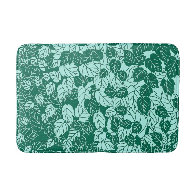 Japanese Leaf Print, Turquoise and Aqua Bathroom Mat (Front)