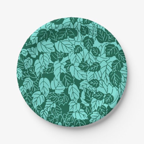 Japanese Leaf Print Turquoise and Aqua Paper Plates