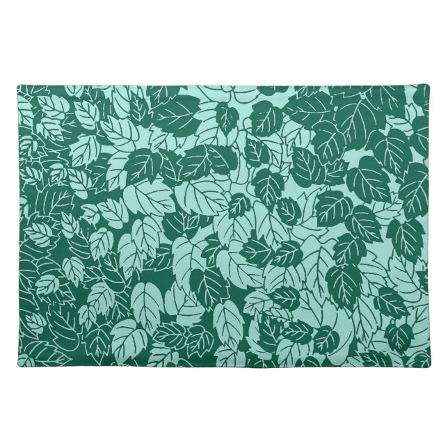 Japanese Leaf Print, Turquoise and Aqua Placemat (Front)