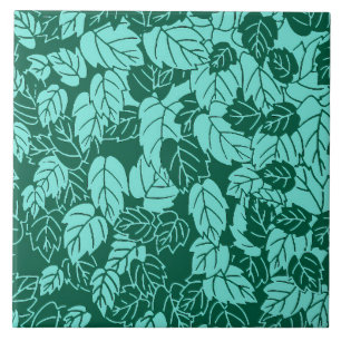 Japanese Leaf Print, Turquoise and Aqua Tile