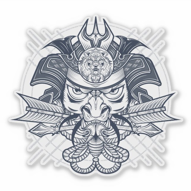 Japanese Lion Samurai Emblem Sticker (Front)