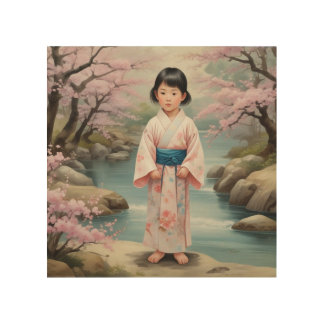 Japanese Little Girl Wood Wall Art