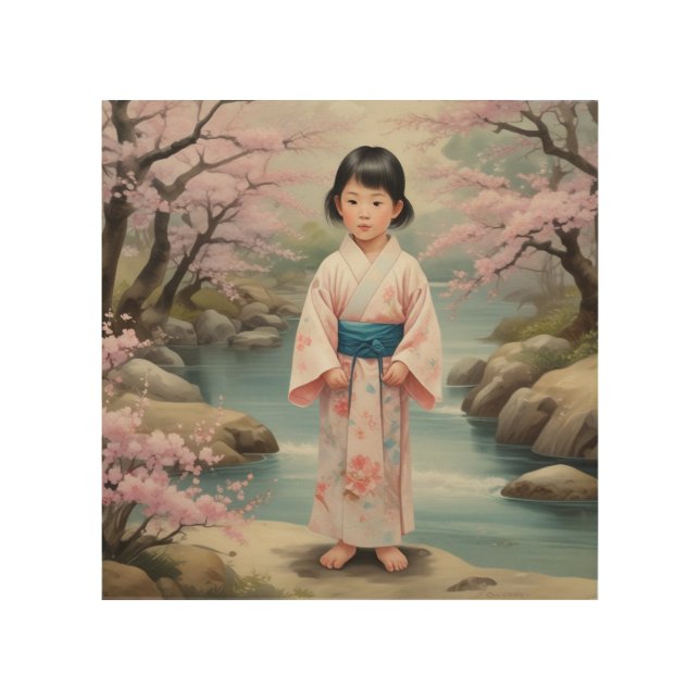 Japanese Little Girl Wood Wall Art (Front)