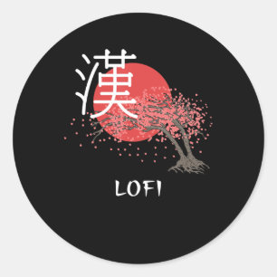 Japanese Lofi Hip Hop Kanji Cherry Blossom Lofi Classic Round Sticker