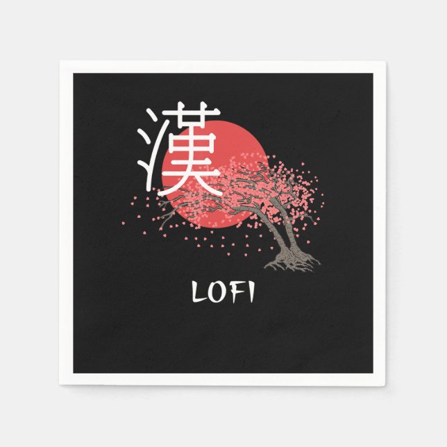 Japanese Lofi Hip Hop Kanji Cherry Blossom Lofi Napkins (Front)