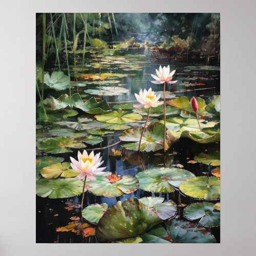 Japanese Lotus Flower Pond Art Print Poster