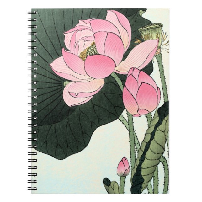 Japanese Lotus Flower - Vintage Fine Art Notebook (Front)