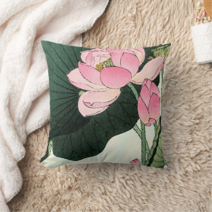 Japanese Lotus Flower - Vintage  Fine Art Pillow
