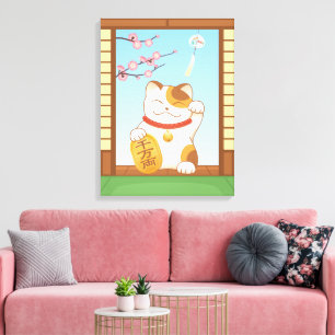 Japanese Lucky Calico Cat, Maneki Neko Canvas Print