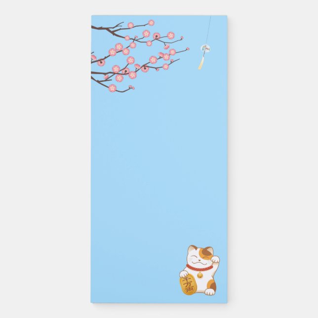 Japanese Lucky Calico Cat, Maneki Neko Magnetic Notepad (Front)