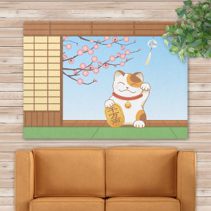 Japanese Lucky Calico Cat, Maneki Neko Rug
