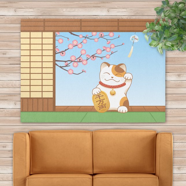 Japanese Lucky Calico Cat, Maneki Neko Rug (Creator Uploaded)