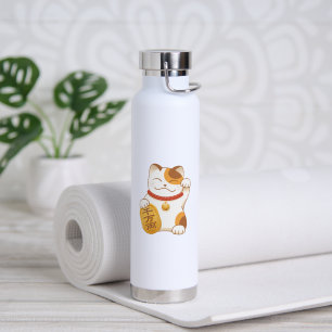 Japanese Lucky Calico Cat, Maneki Neko Water Bottle