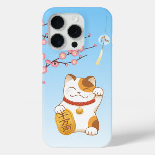 Japanese Lucky Cat, Calico Maneki Neko iPhone 15 Pro Case