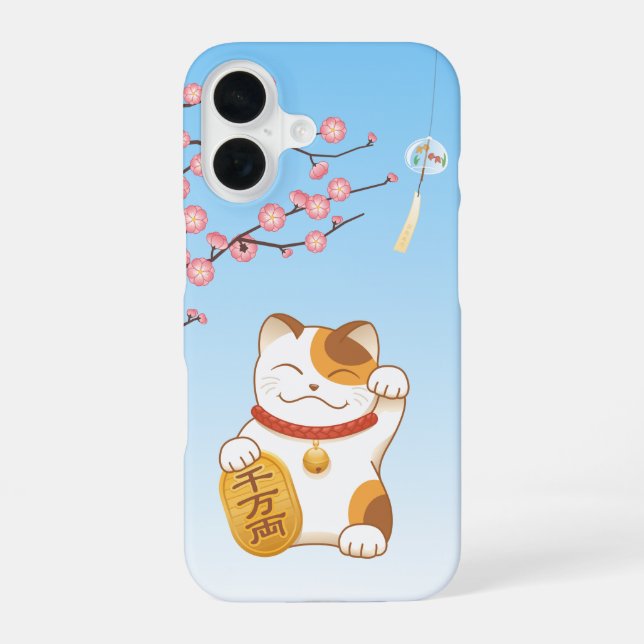 Japanese Lucky Cat, Calico Maneki Neko iPhone Case (Back)