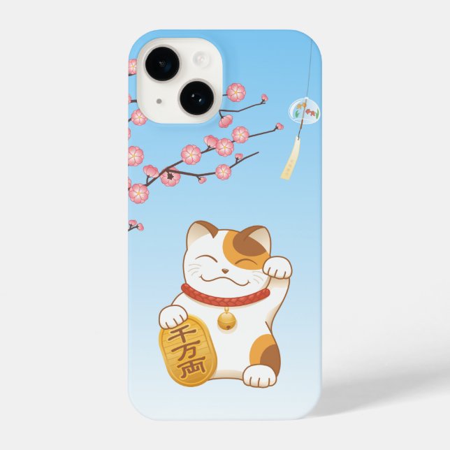 Japanese Lucky Cat, Calico Maneki Neko iPhone Case (Back)