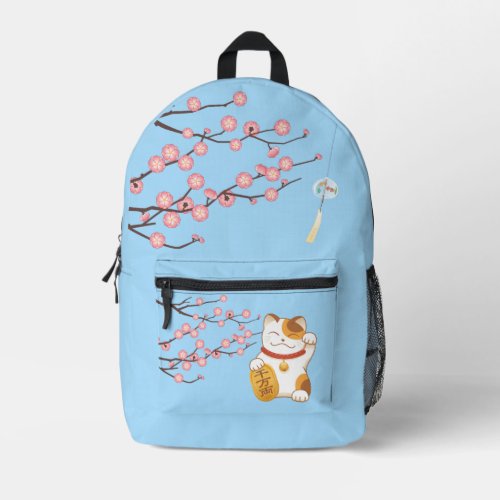 Japanese Lucky Cat Calico Maneki Neko Printed Backpack