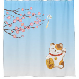 Lucky cat 2024 shower curtain