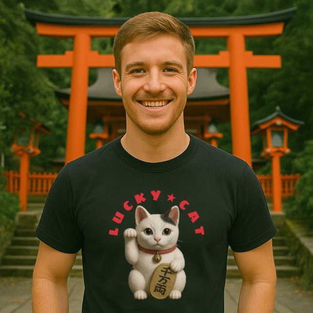 Japanese Lucky Cat Charm T-Shirt (Images are for illustrative purposes only. It is different from the actual product.)