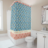 Pink Flower Carp Shower Curtain Set With Cherry Blossom, Koi, And