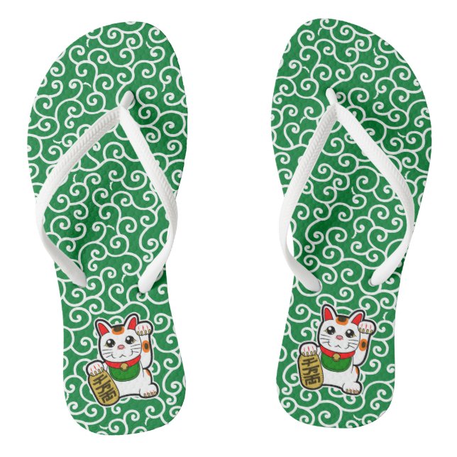 Japanese Lucky Cat- Maneki Neko Flip Flops (Footbed)