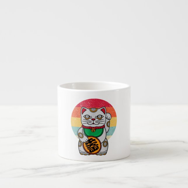Japanese Lucky Cat Maneki Neko Kawaii Koban Feng Espresso Cup (Front)