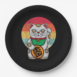 Japanese Lucky Cat Maneki Neko Kawaii Koban Feng Paper Plates