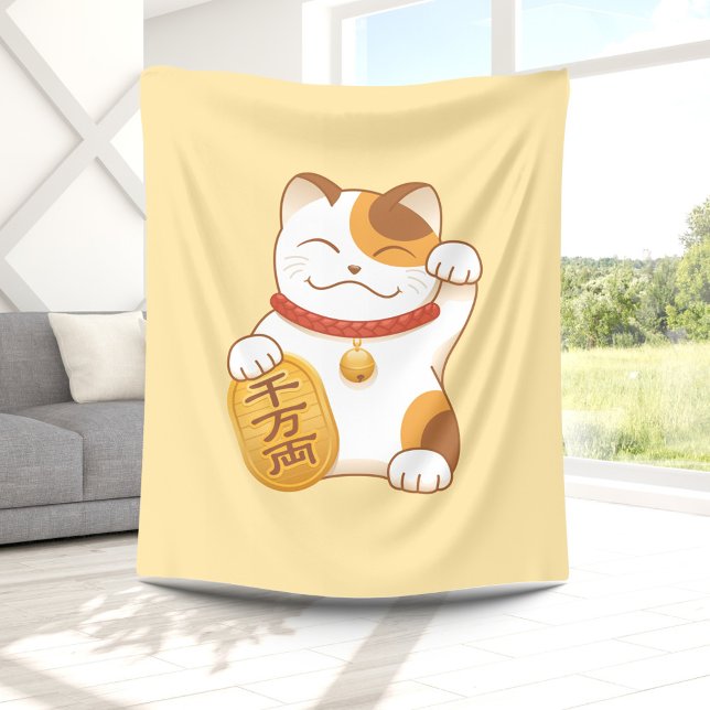 Japanese Lucky Cat, Maneki Neko Luck Good Fortune Fleece Blanket (Creator Uploaded)