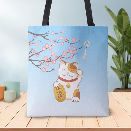 Japanese Lucky Cat ManekiNeko Tote Bag