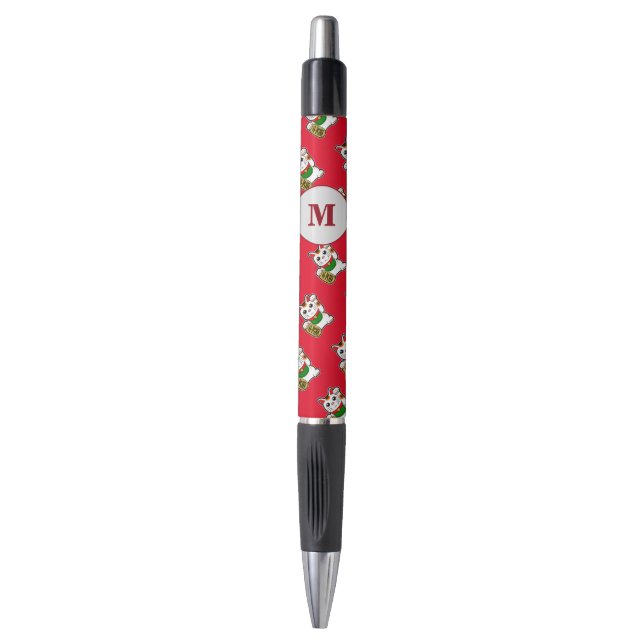 Japanese Lucky Cat Monogram Pen (Front Vertical)
