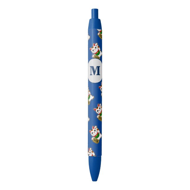 Japanese Lucky Cat Monogram Pen (Front Vertical)