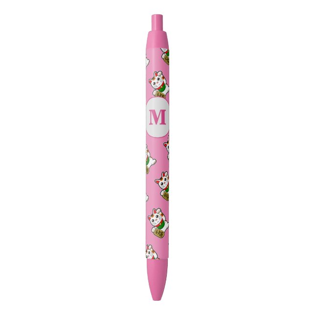 Japanese Lucky Cat Monogram Pen (Front Vertical)