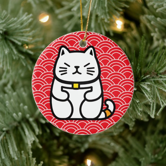 Japanese Lucky Cat or Maneki-Neko Ceramic Ornament (Tree)