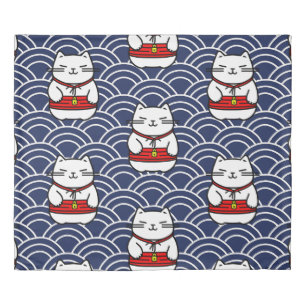 Japanese Lucky Cat or Maneki-Neko Duvet Cover
