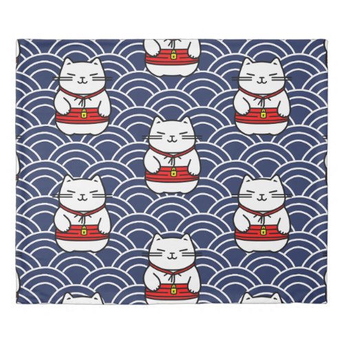 Japanese Lucky Cat or Maneki_Neko Duvet Cover