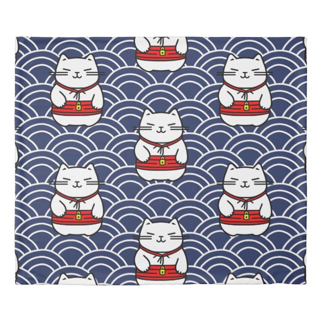 Japanese Lucky Cat or Maneki-Neko Duvet Cover (Front)