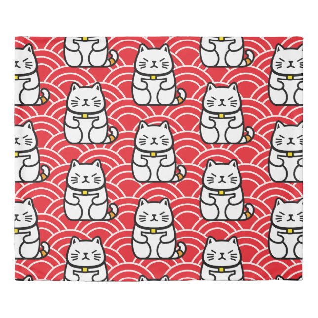 Japanese Lucky Cat or Maneki-Neko Duvet Cover (Front)