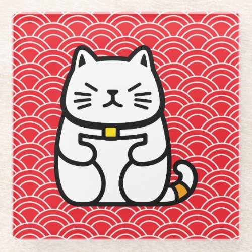 Japanese Lucky Cat or Maneki_Neko Glass Coaster