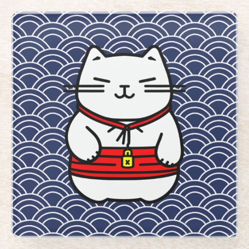 Japanese Lucky Cat or Maneki_Neko Glass Coaster