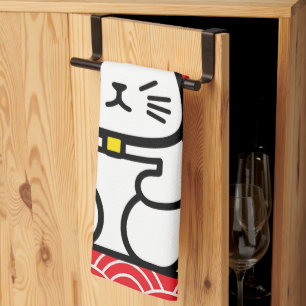 Japanese Lucky Cat or Maneki-Neko Kitchen Towel