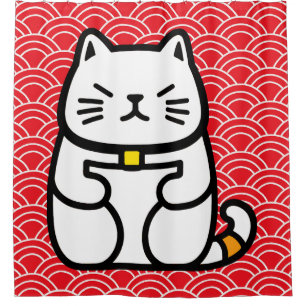 Japanese Lucky Cat or Maneki-Neko Shower Curtain