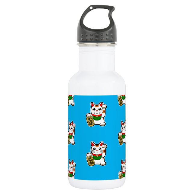 Japanese Lucky Cat Pattern Stainless Steel Water Bottle (Front)