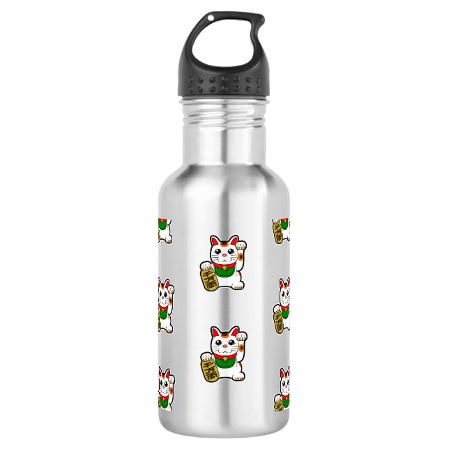 Japanese Lucky Cat Pattern Stainless Steel Water Bottle (Front)